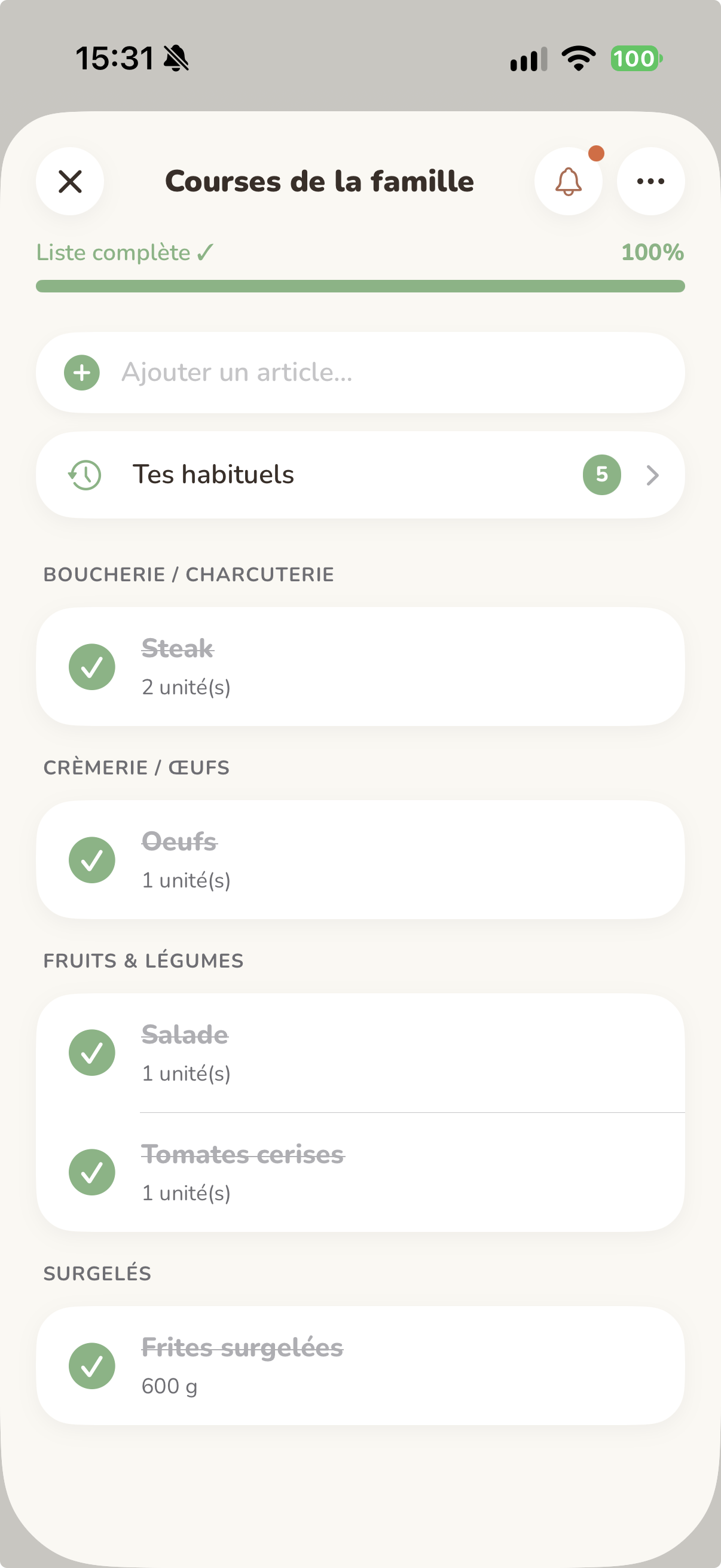 Aperçu du module Courses